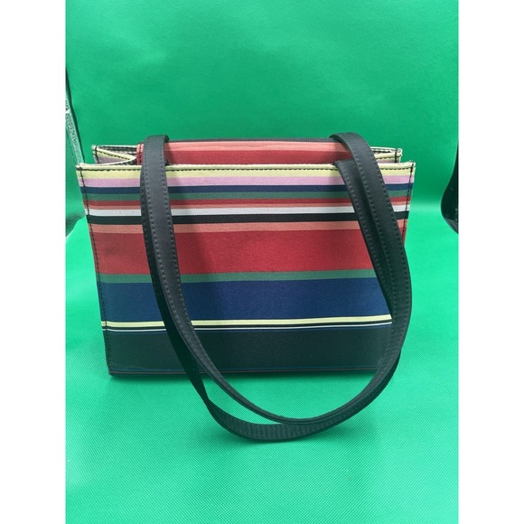 Vintage Kate Spade Iconic Canvas Rainbow Striped Bag Small Tote Purse - Picture 2 of 6